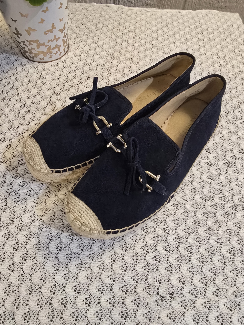 Talbots Navy Suede Espadrille Loafers with Bow Detail